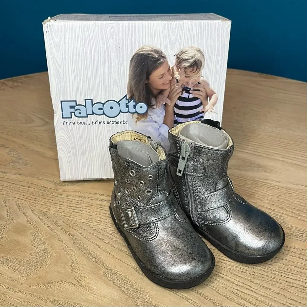 New! Falcotto Baby Girl’s Studded Silver Boots EU Size 18 / US 2 Infant